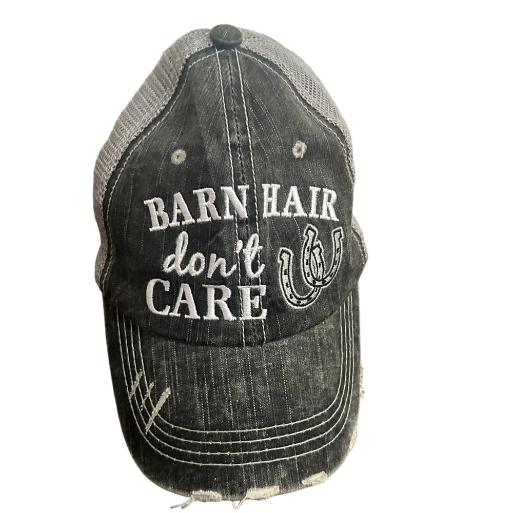 ‘Barn Hair Don’t Care’ Women’s Katydid Mesh Back Distressed Hat Adjustable